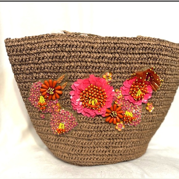 💛🩷 Viral Made In India-Handcrafted
floral beaded woven Tote bag 💛🩷NWT - Picture 3 of 11